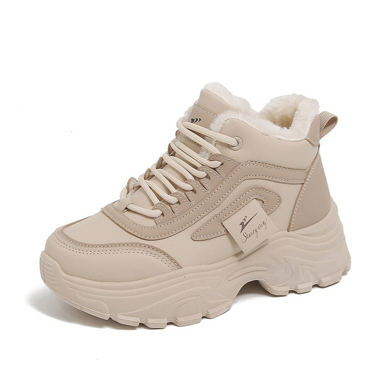 Womens Fleece-Lined High-Top Sporty Casual Warm Cotton Shoes