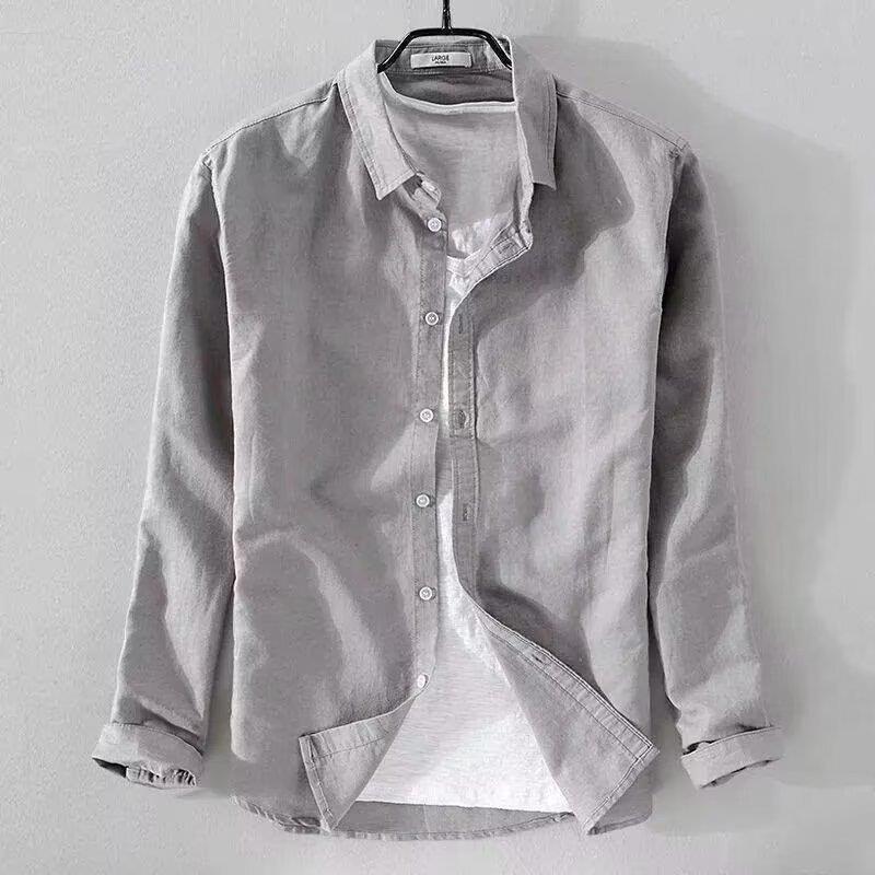 Mens Long Sleeve Casual Slim-fit Youth Style Japanese Style Simple And Breathable