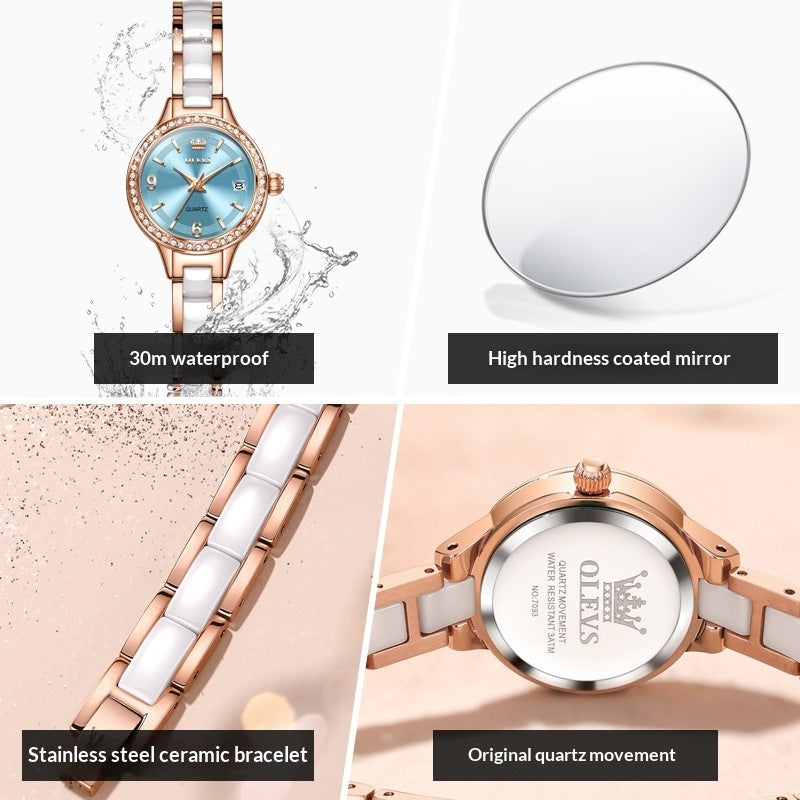 Oulishi Womens Watch With A Ceramic Strap A Versatile Quartz Timepiece