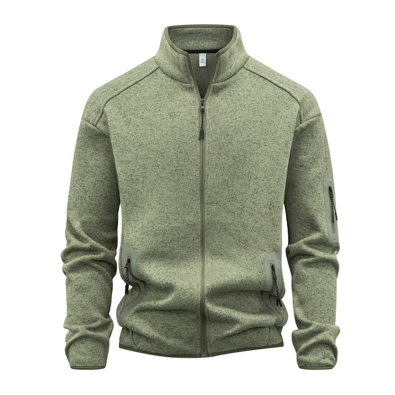 Zippered Pocket Long-sleeve Stand-collar Cardigan Sweatshirt