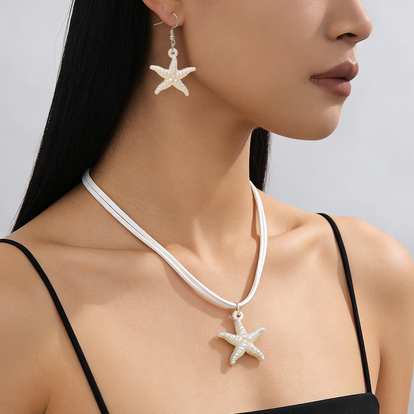 New Cross-border Bohemian Beach Jewelry Set For Women, Ocean Style Starfish Pendant Matching Earrings & Versatile Unique Necklace