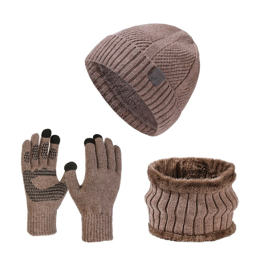 Winter New Thickened Men's Hat Scarf Gloves Three-piece Set