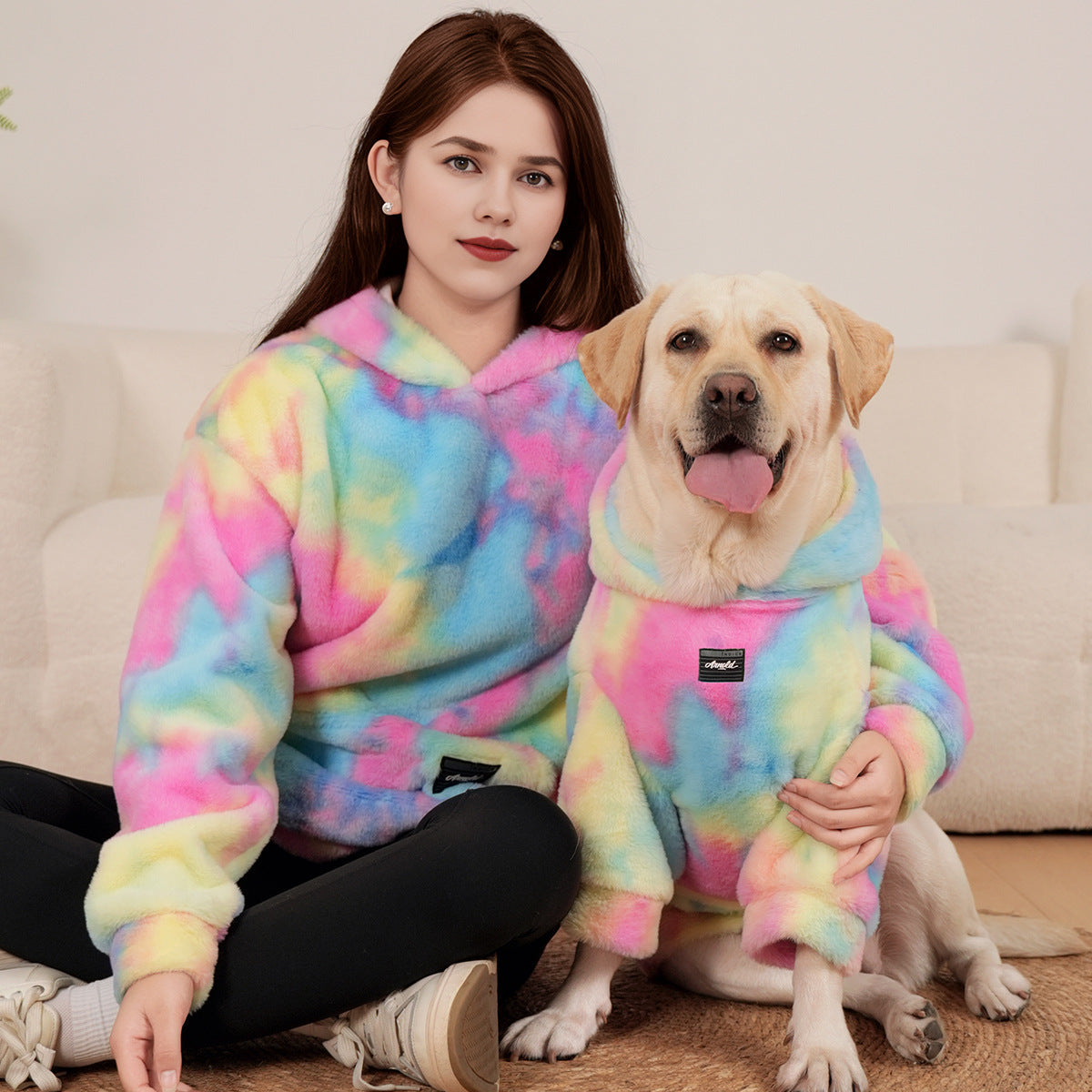 Pet Hoodie Tie Dye Rabbit Fur Rainbow-colored Dog Hoodie