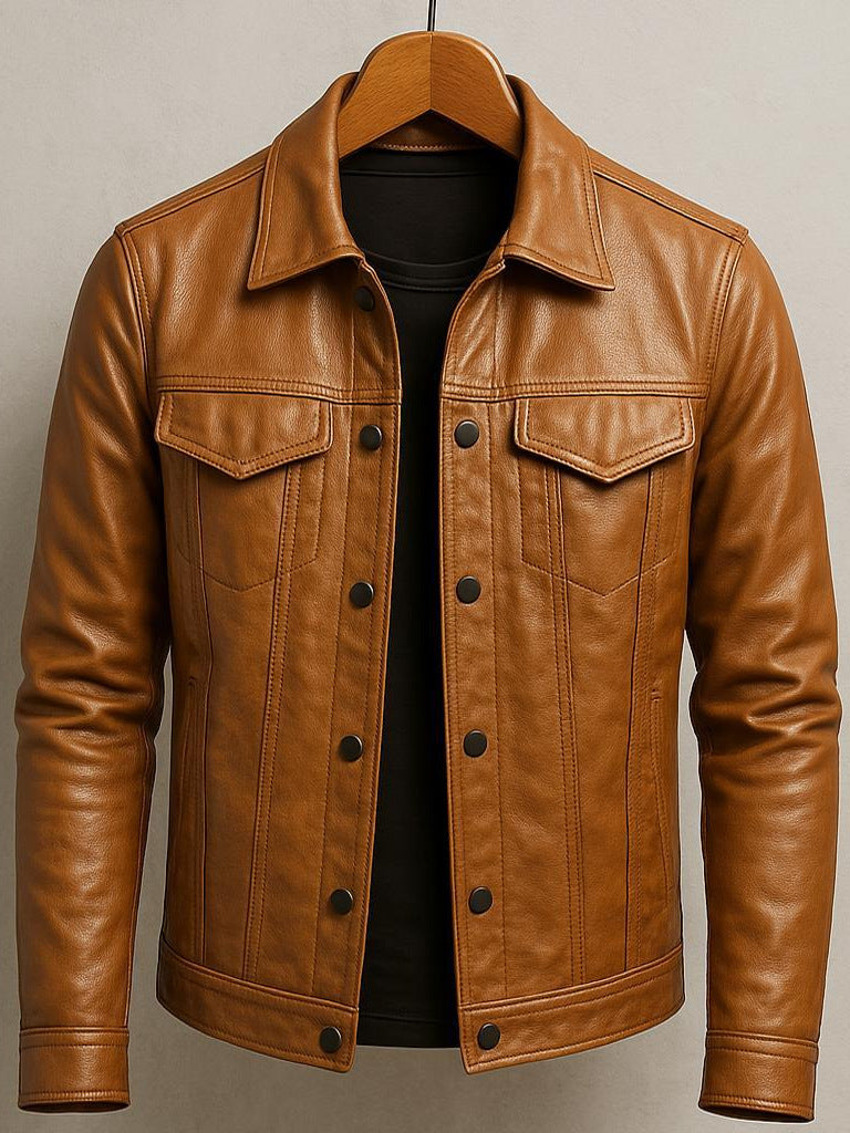 Mens Slim-fit Pilot Jacket With A Lapel Collar
