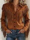 Womens Stylish Loose-fitting Jacket With Tassel Detailing