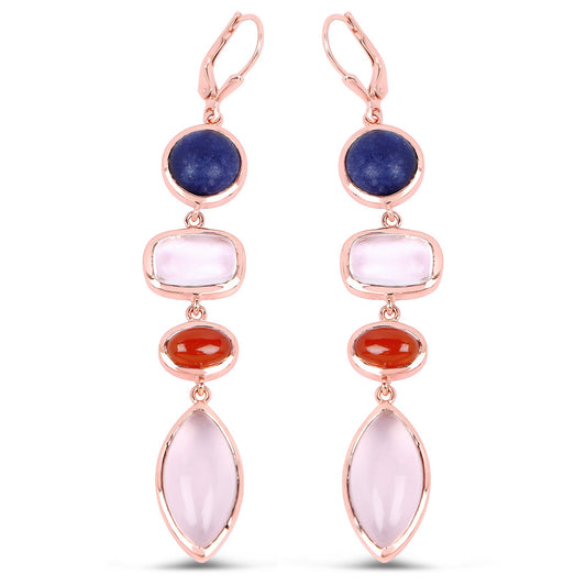 14K Rosévergoldete Ohrringe aus 925 Sterling Silber mit echten Multi-Steinen von 30,55 Karat