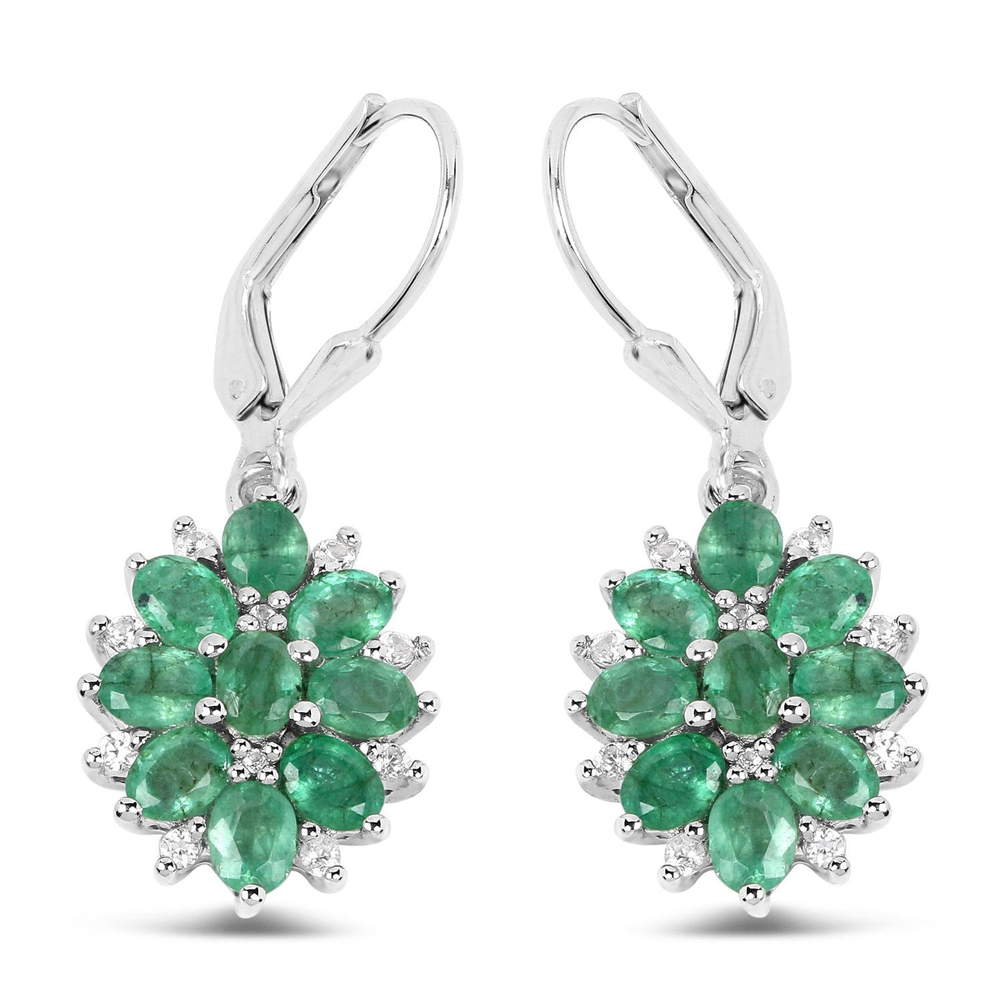 3.04 Karat Echte sambische Smaragd- und weiße Zirkon-Ohrringe aus Sterlingsilber 925