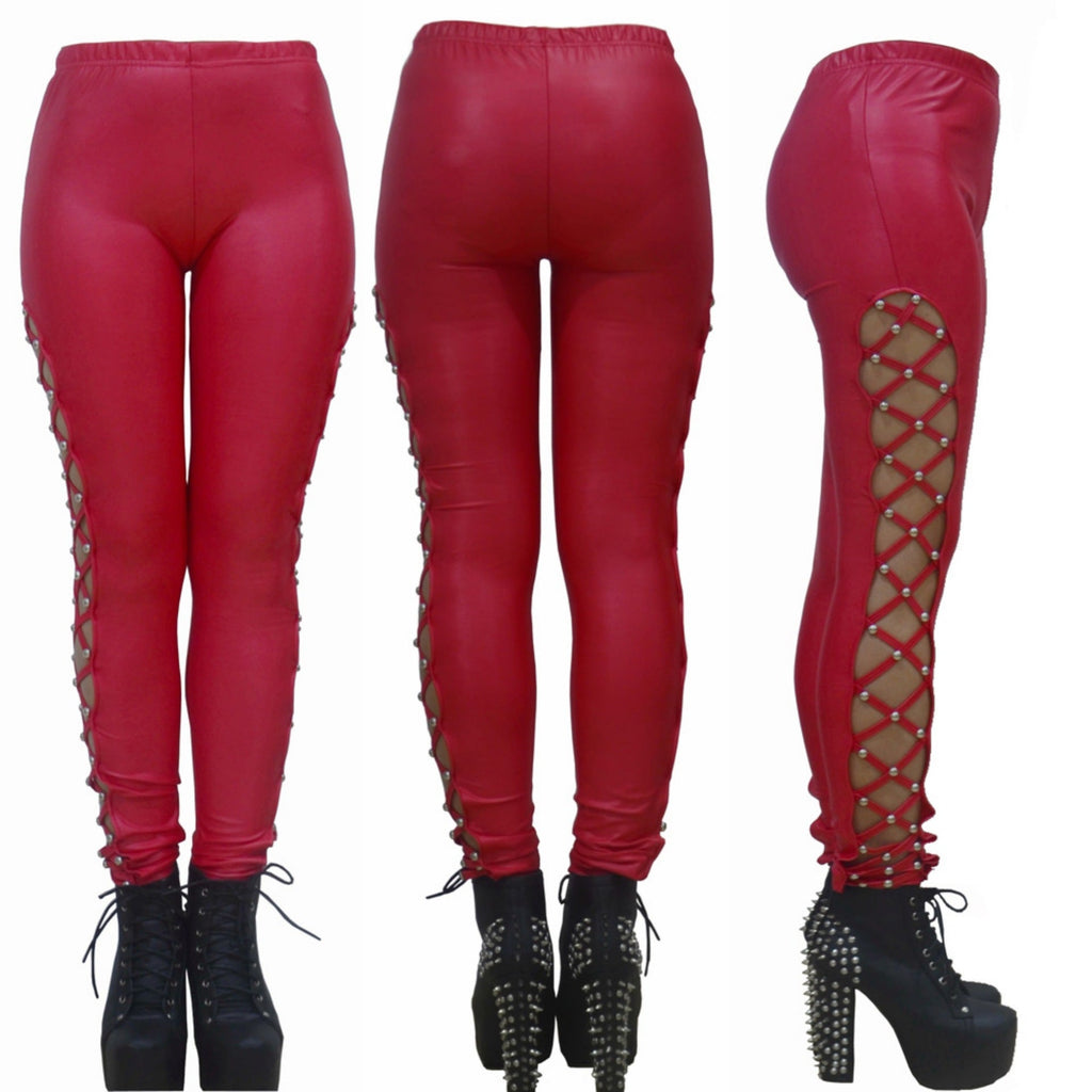Punk-style Faux Leather Patent Leather Matte Cropped Pants