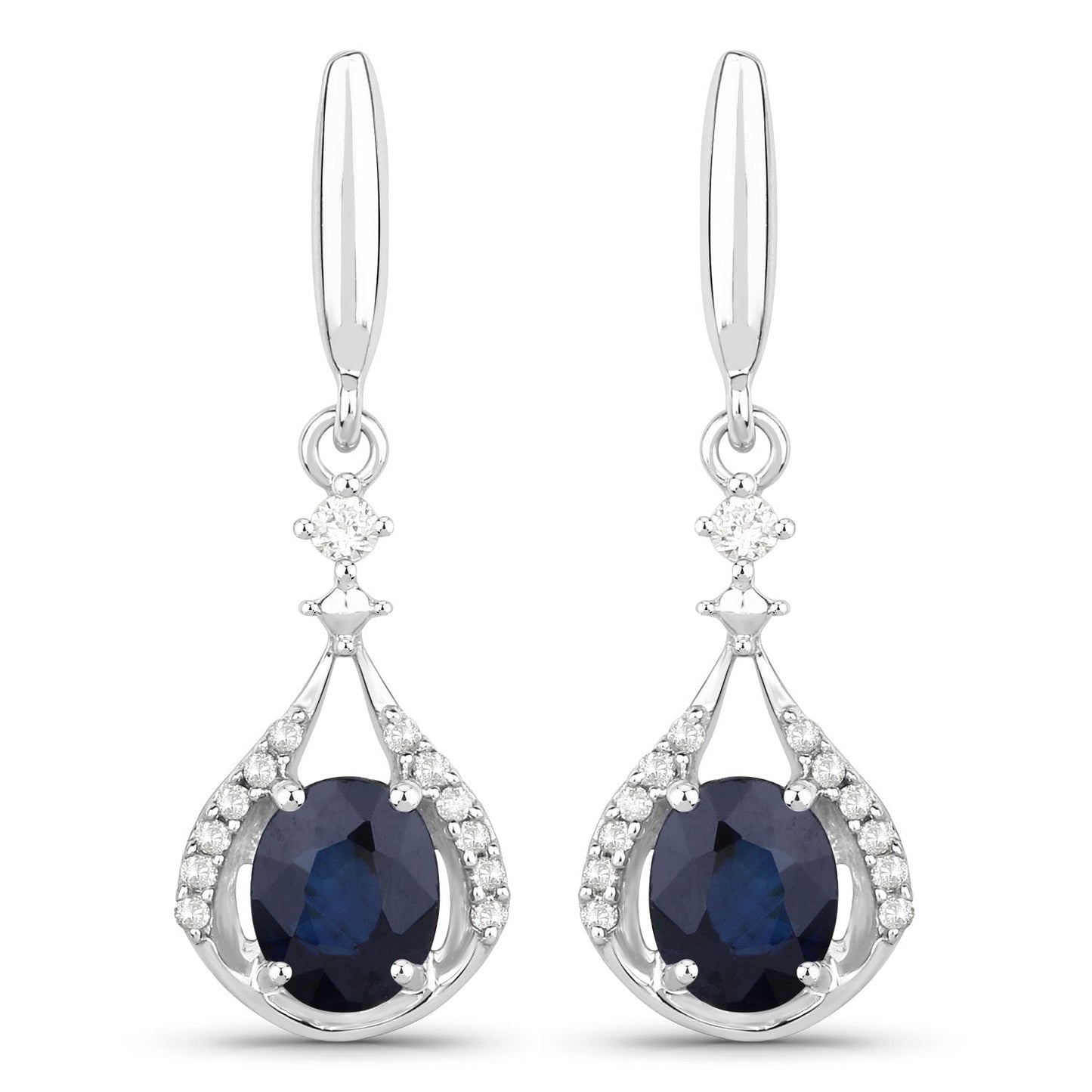 0,86 Karat echte blaue Saphir- und weiße Diamant-Ohrringe aus 14K Weißgold
