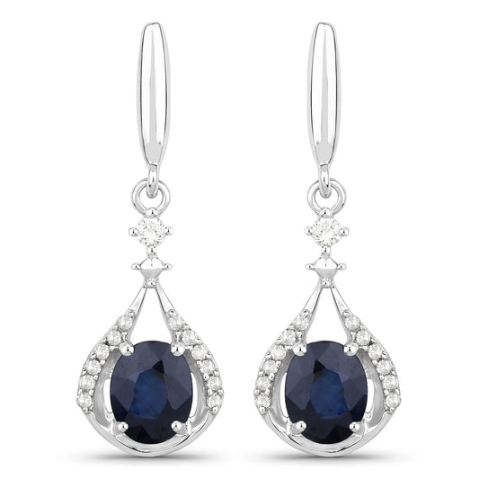 0,86 Karat echte blaue Saphir- und weiße Diamant-Ohrringe aus 14K Weißgold