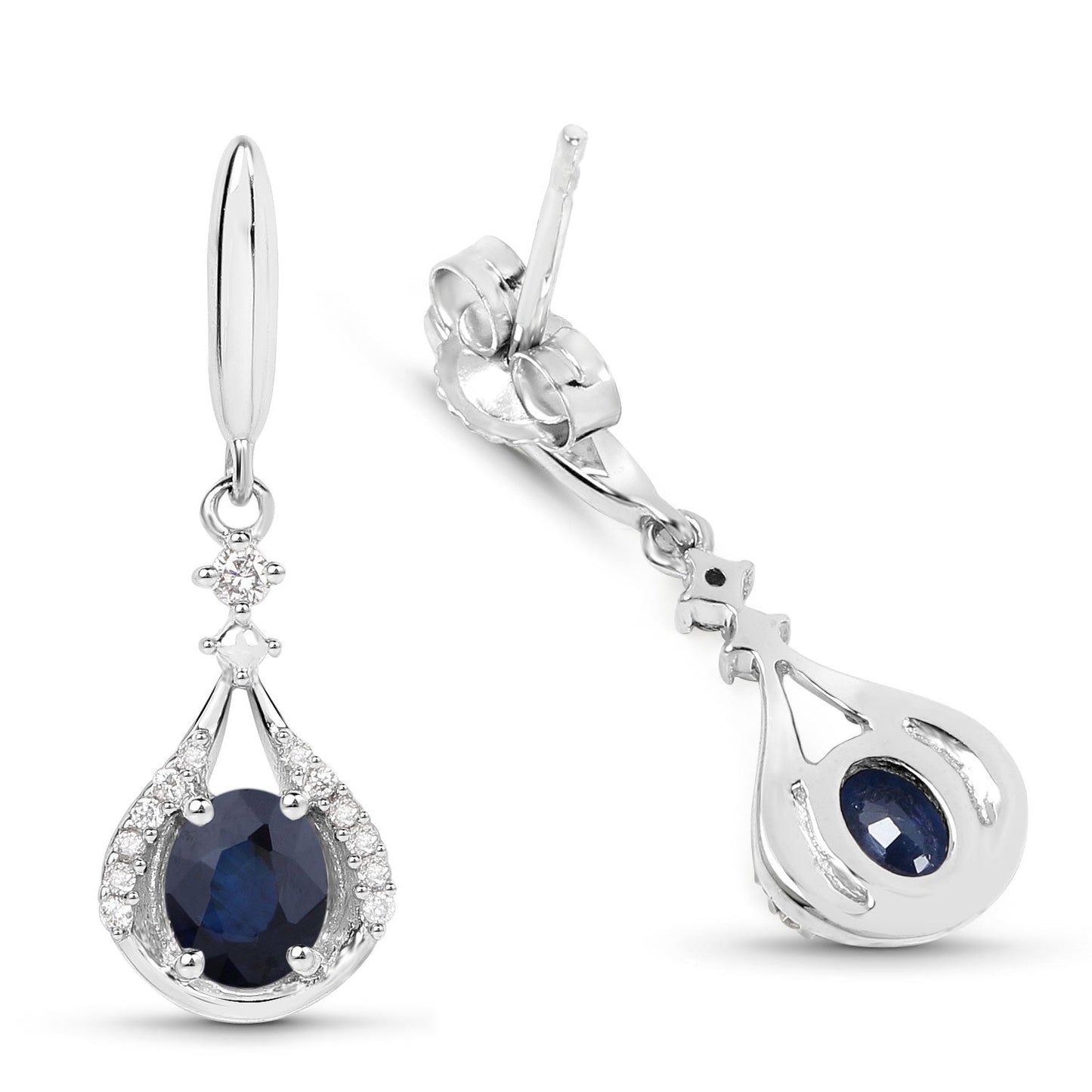 0,86 Karat echte blaue Saphir- und weiße Diamant-Ohrringe aus 14K Weißgold