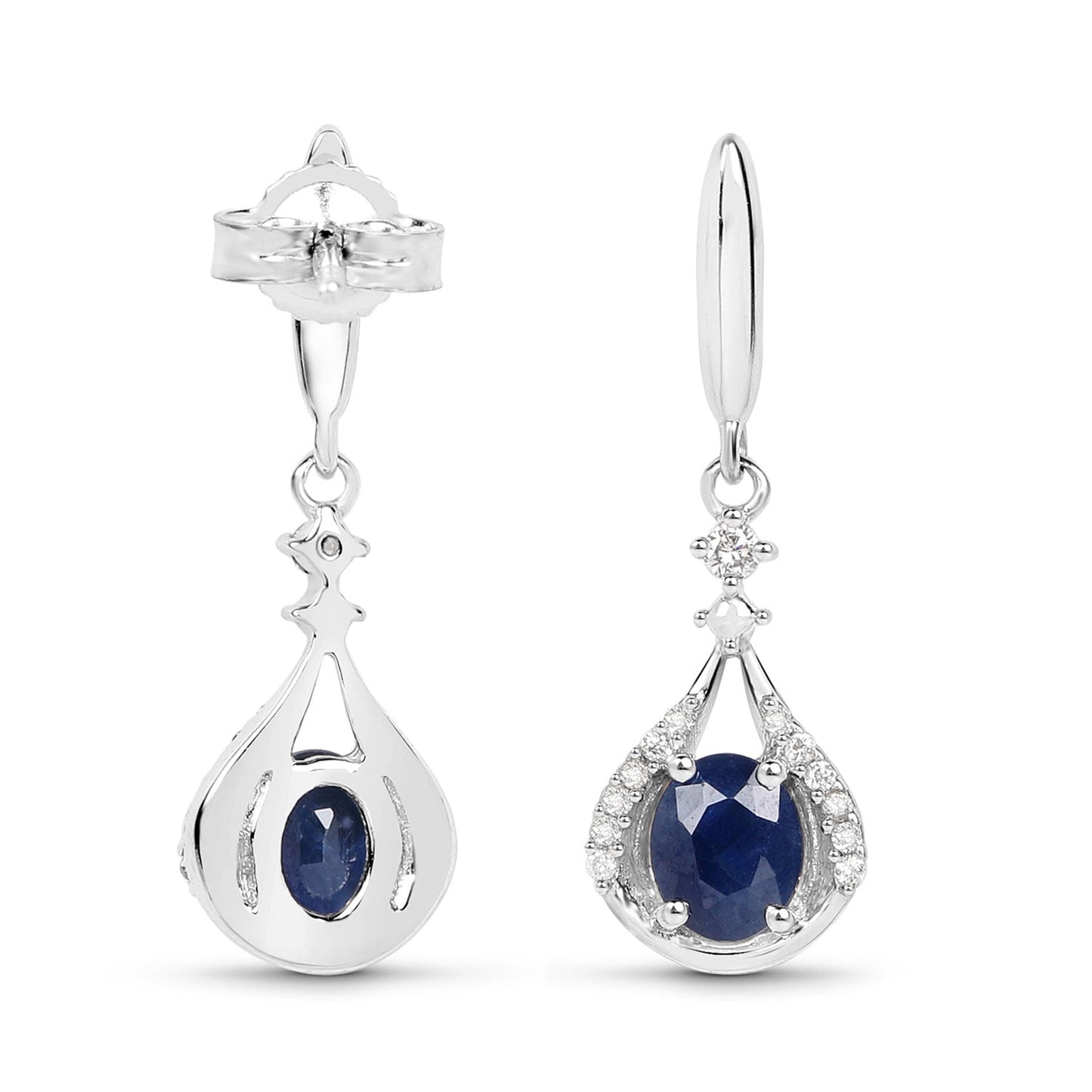0,86 Karat echte blaue Saphir- und weiße Diamant-Ohrringe aus 14K Weißgold