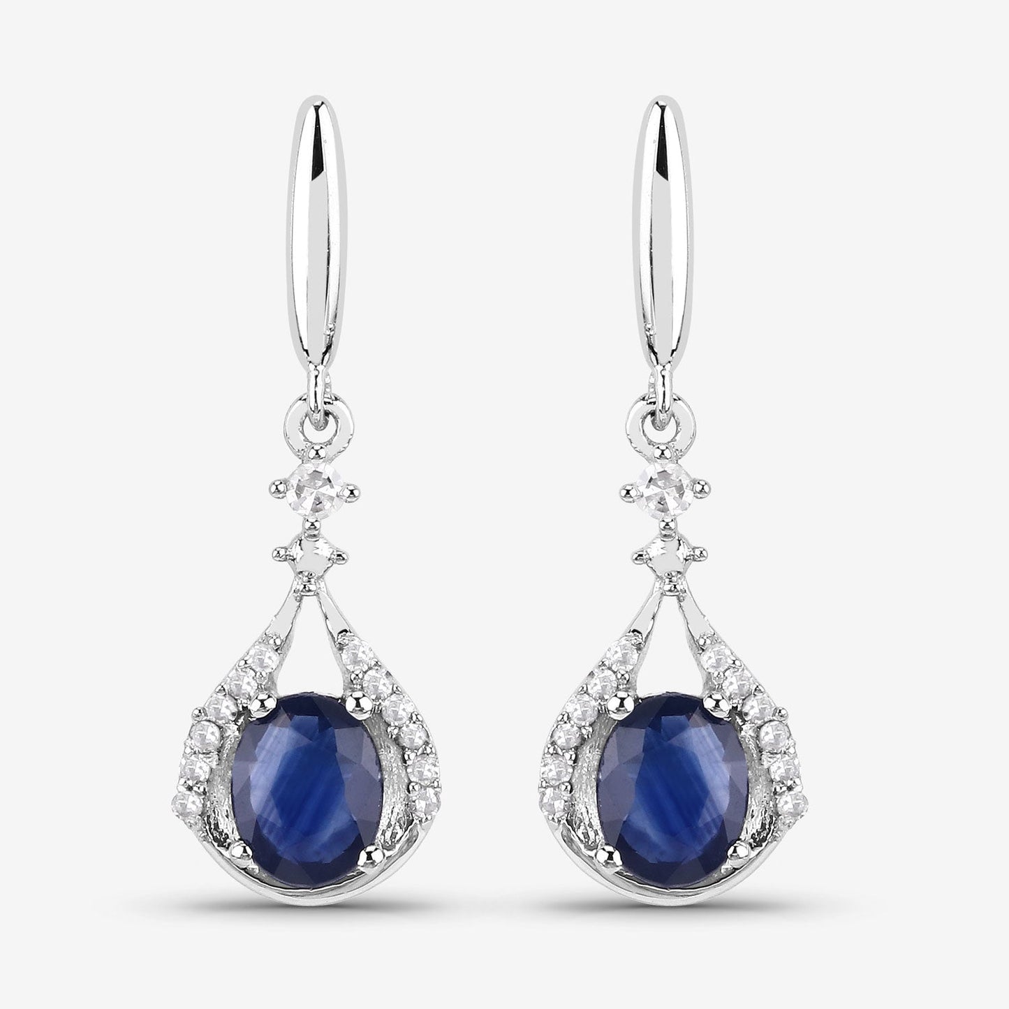 0,86 Karat echte blaue Saphir- und weiße Diamant-Ohrringe aus 14K Weißgold