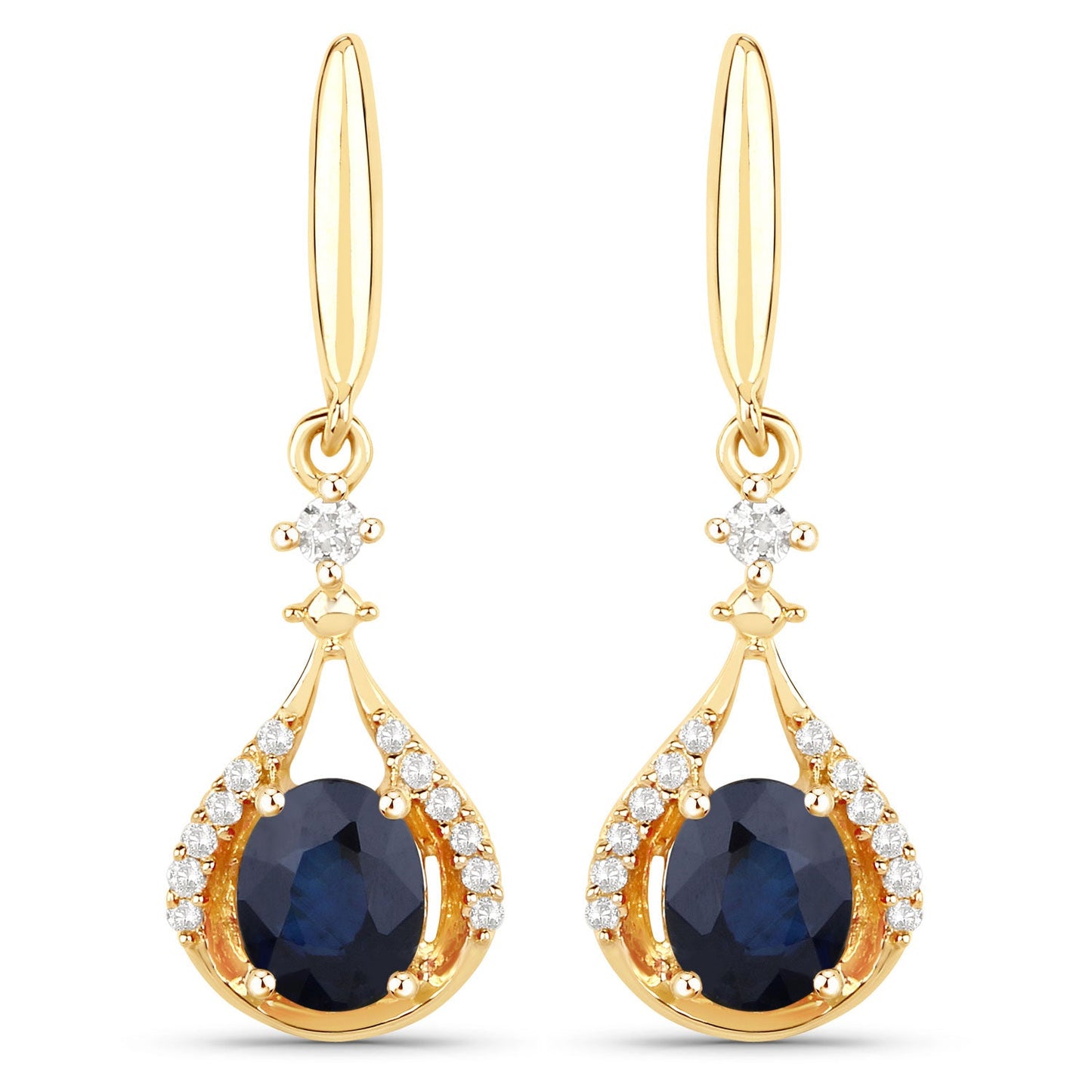 0,86 Karat echte blaue Saphir- und weiße Diamant-Ohrringe aus 14K Gelbgold