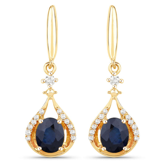 0,86 Karat echte blaue Saphir- und weiße Diamant-Ohrringe aus 14K Gelbgold