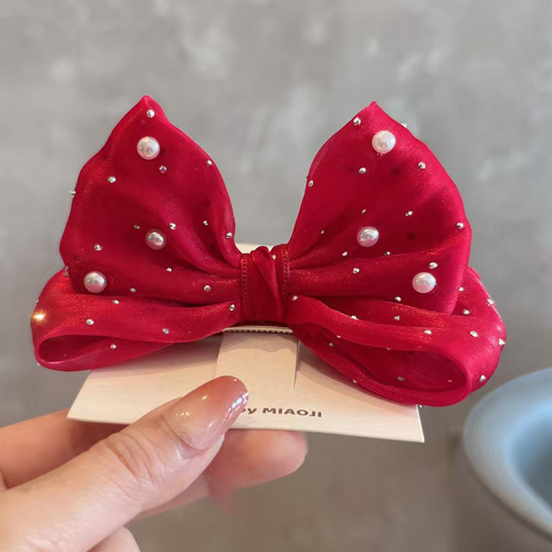 SpringSummer Kids Hair Clip With Three-Dimensional Pearl Big Bow