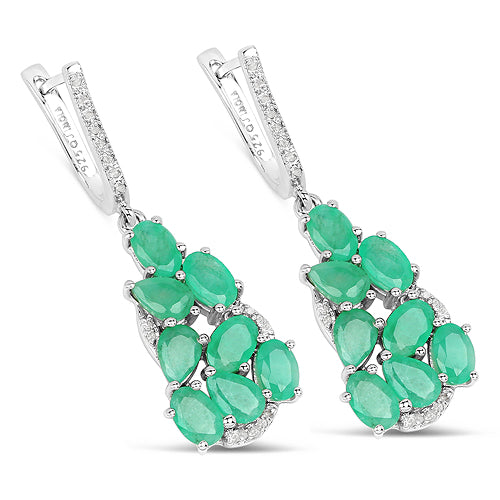6.69 Karat echter Smaragd und weiße Diamant-Ohrringe aus 925er Sterlingsilber
