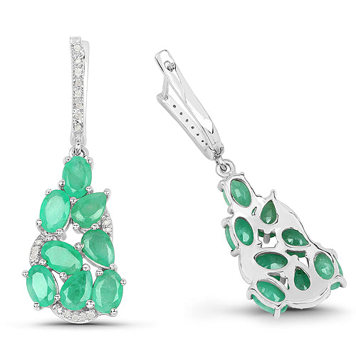 6.69 Karat echter Smaragd und weiße Diamant-Ohrringe aus 925er Sterlingsilber