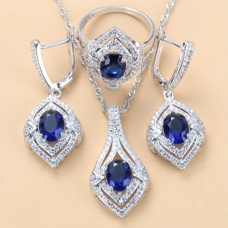 Gem-inlaid Pendant Earrings Necklace Ring Ladies Three-piece Set