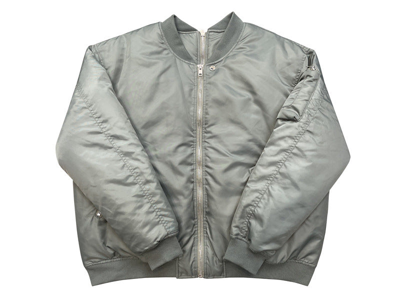 American-style High-street Loose-fit Solid-color Streetwear Bomber Jacket