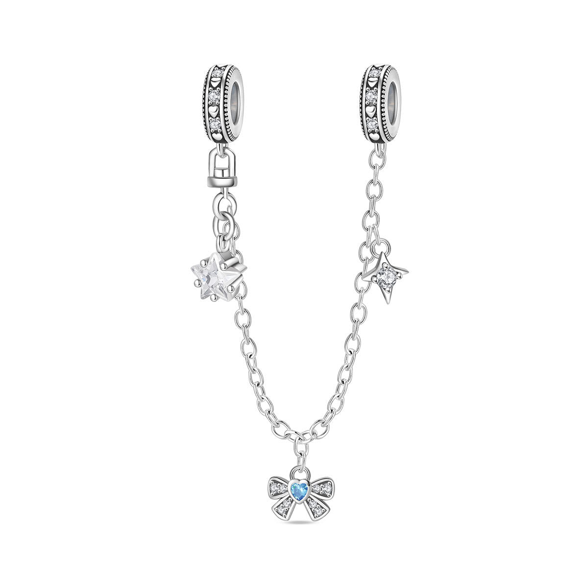 Blue Oil-drip Plated Silver Bow Bracelet And Necklace With Beads