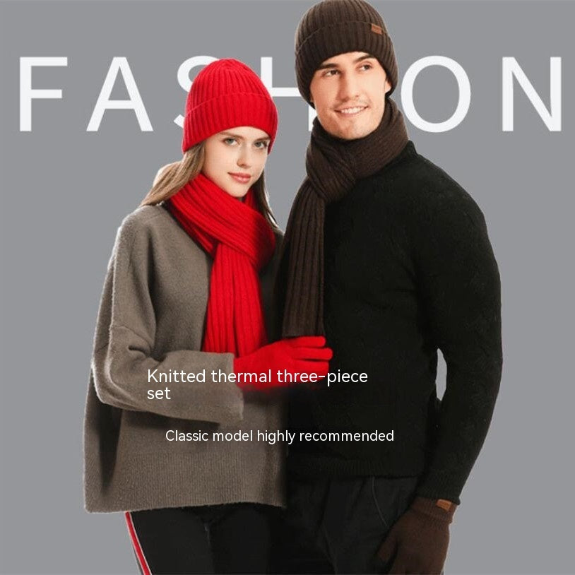 Winter Solid Color Knitted Scarf Hat Gloves Set