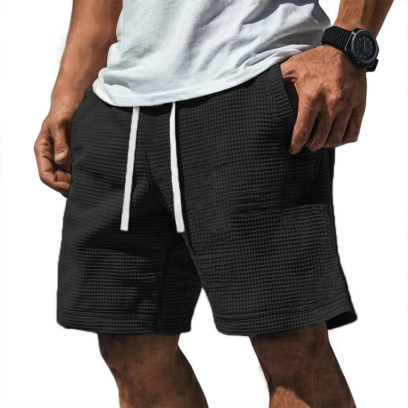Mens Casual Waffle-Weave Shorts With Drawstring Pockets