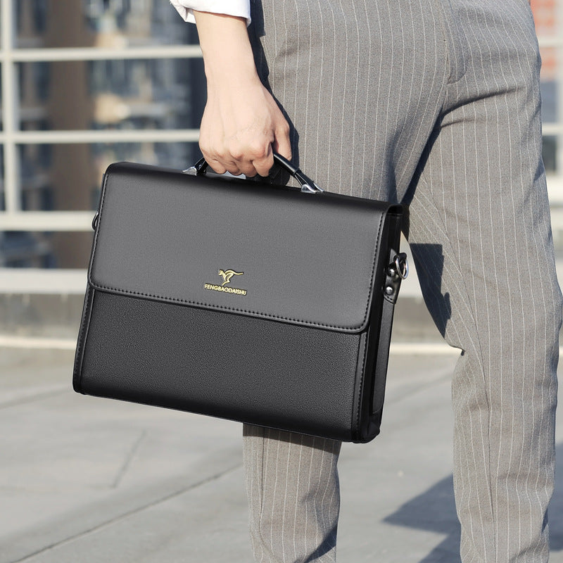 Men's Horizontal Leather Portable Briefcase