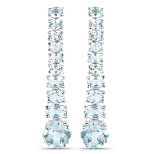 18 Karat Weißgold plattiert 8.52 Karat echter Blautopas .925 Sterling Silber Ohrringe