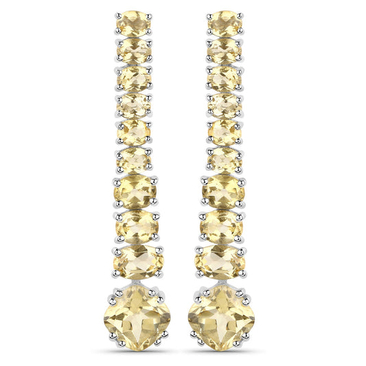 18K Weißgold plattiert 7,22 Karat echter Citrin .925 Sterling Silber Ohrringe