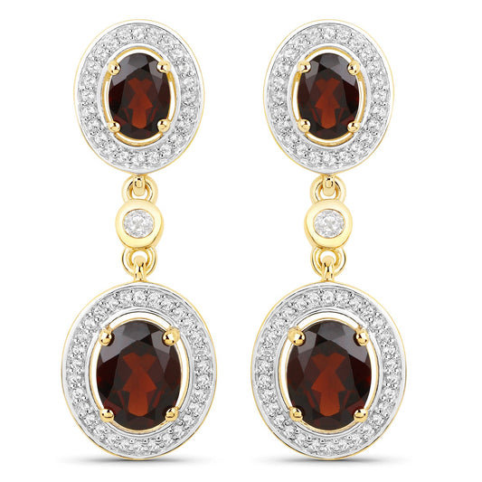 18 Karat Gelbgold plattiert 6,30 Karat echter Granat und weißer Topas .925 Sterling Silber Ohrringe