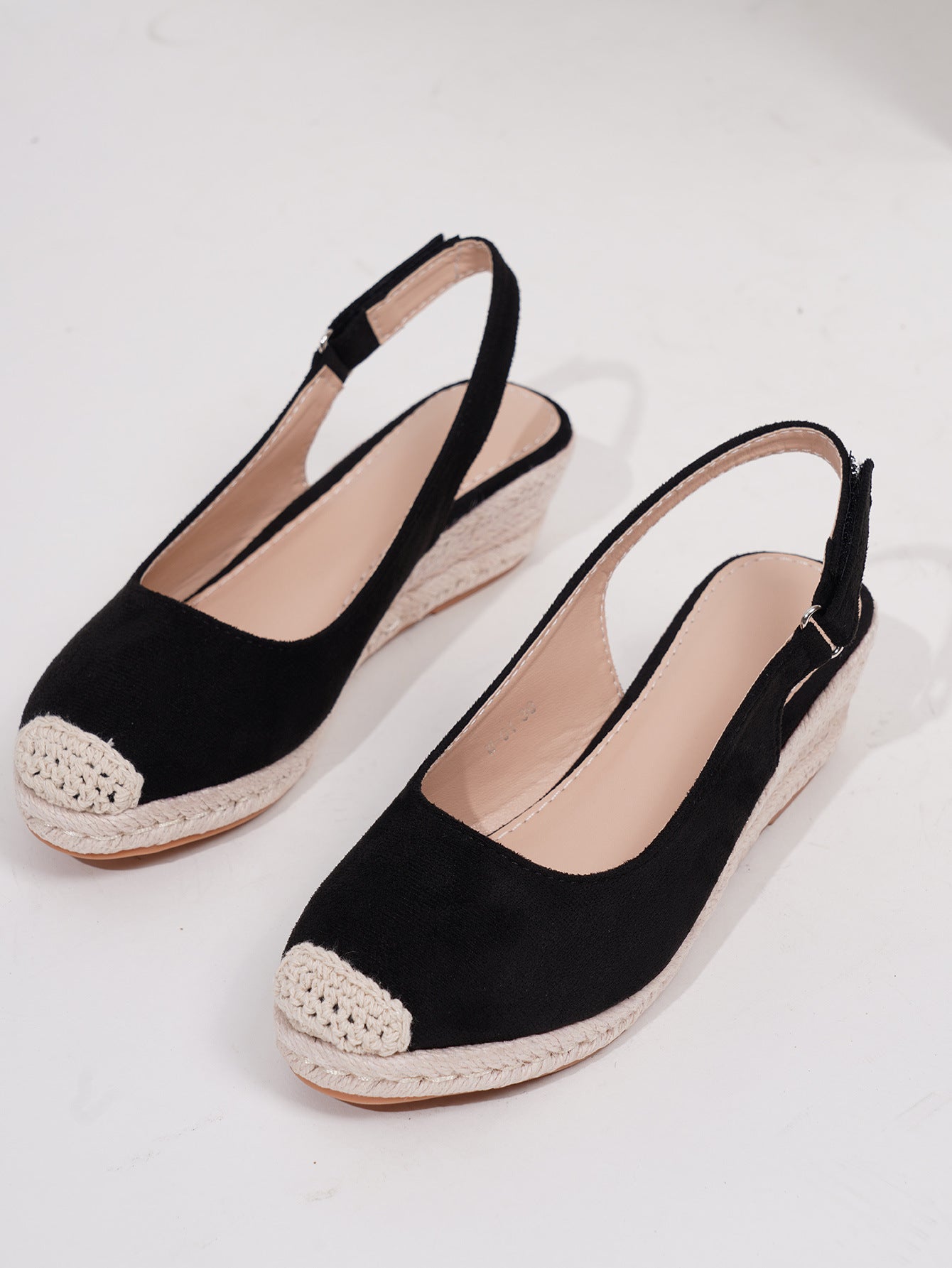 Retro Closed-toe Slingback Wedge Womens Shoes Straw-woven