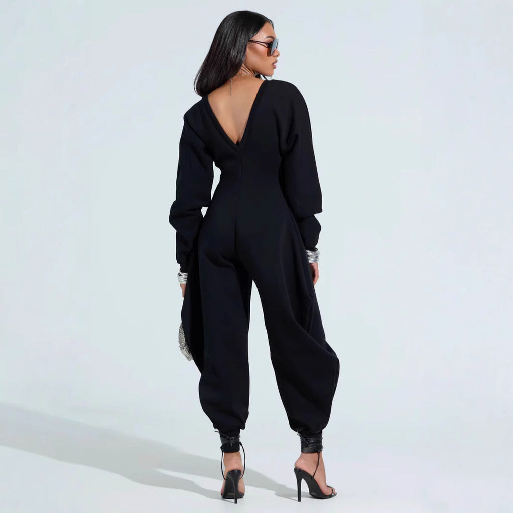 Sexy Long-sleeve Bodycon Jumpsuit With A Tight-fitting V-neck