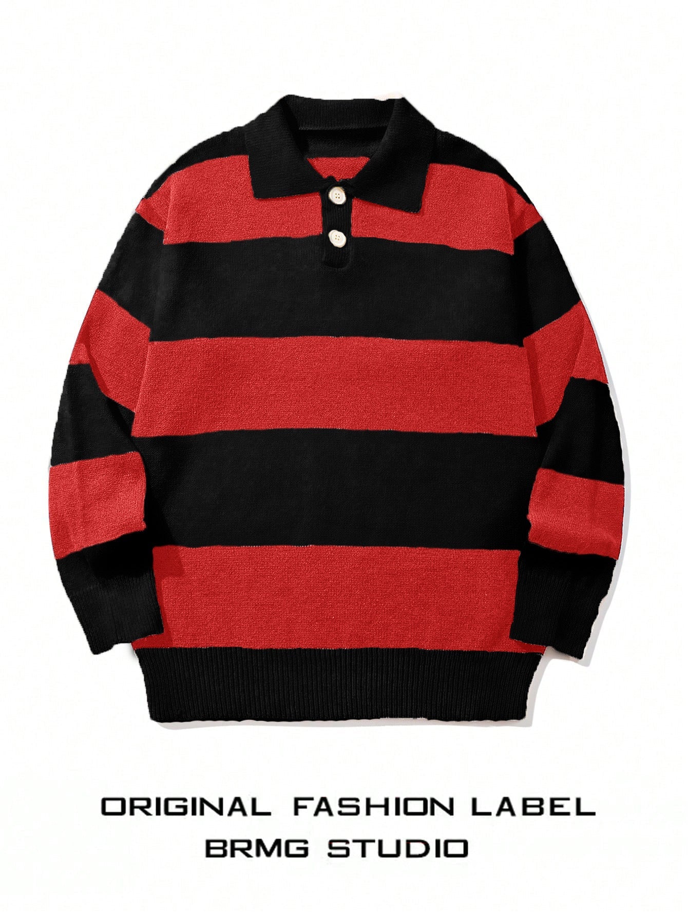 Mens Striped Knit Sweater With A Contrasting Color Collar