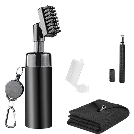 Kit de nettoyage de club de golf 3 en 1, brosse de nettoyage de club de golf avec bouteille d'eau de 150 ml, clip rétractable, affûteur de rainures, serviette de golf, cadeau pour golfeurs
