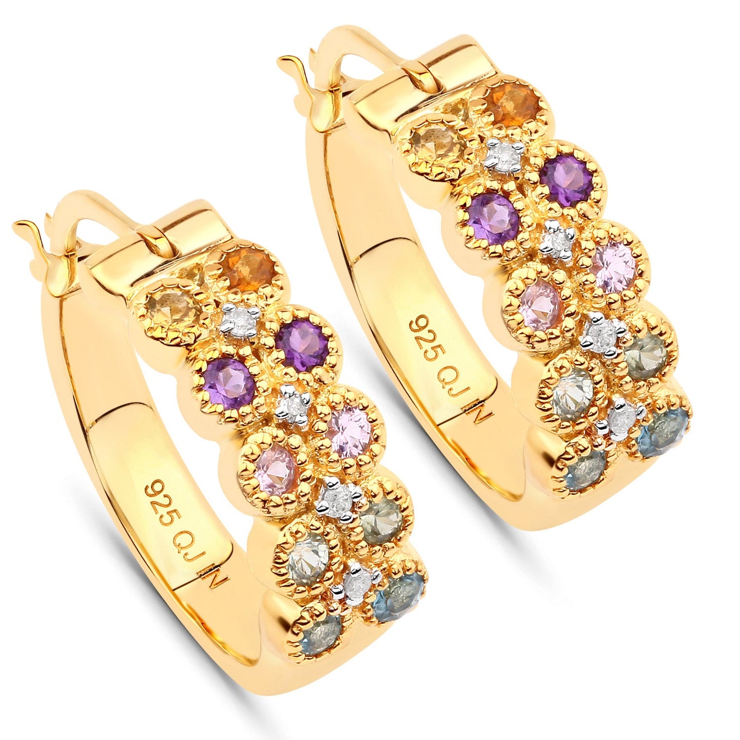Boucles d'oreilles en argent sterling 925 véritable, 0,76 carat, multi-pierres