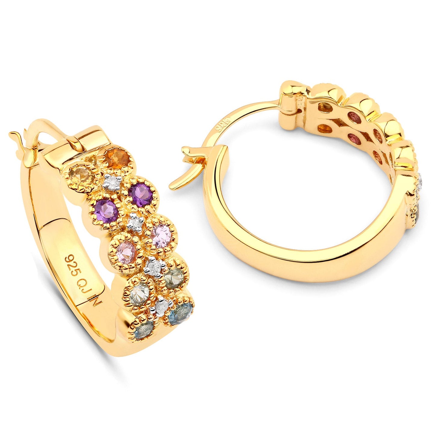 Boucles d'oreilles en argent sterling 925 véritable, 0,76 carat, multi-pierres