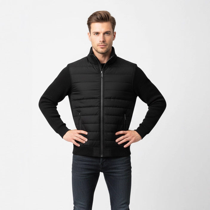 Stand-collar Patchwork Fashion Casual Zip-up Cardigan Cotton-padded Coat