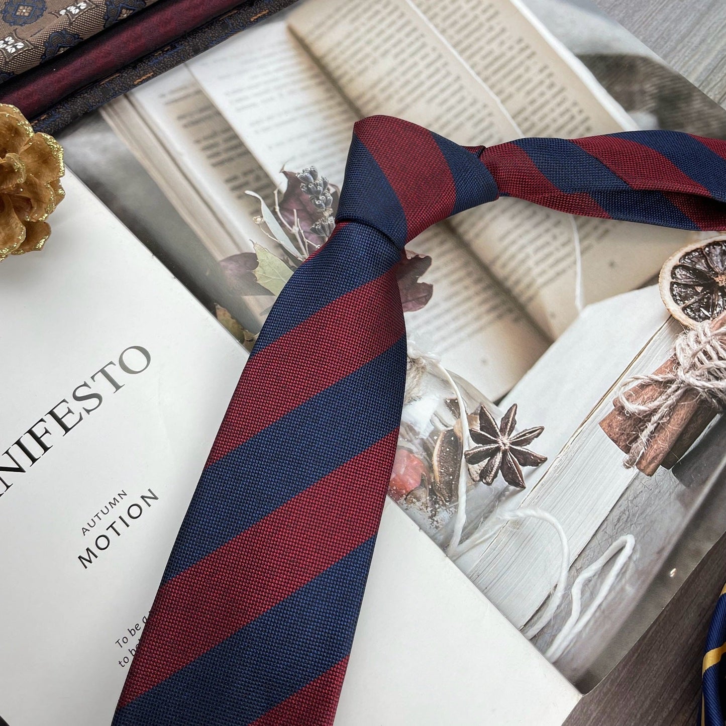 Retro Coffee Color Orange Red Striped Tie Hand Hit 8CM Men