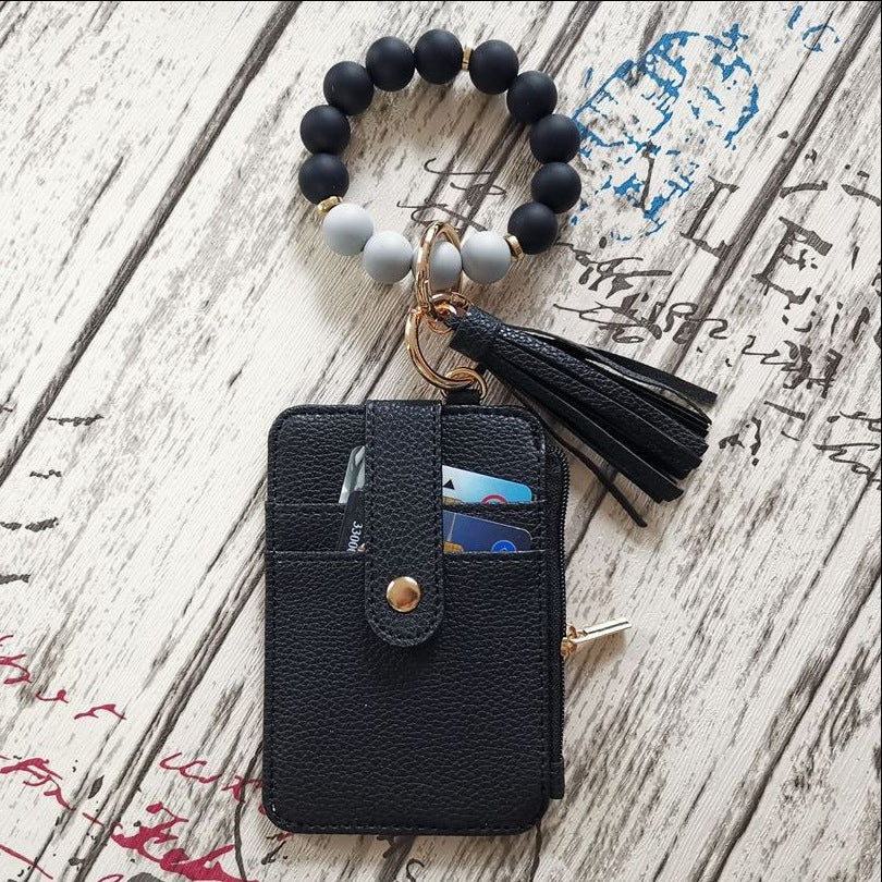 Silicone Bead Bracelet Leather Wallet