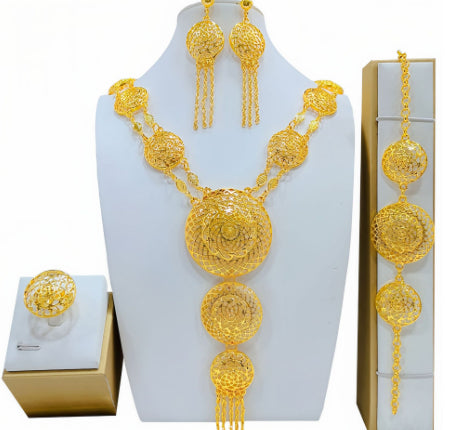 Gold Jewelry Suit Arabic Bridal Wedding Necklace Bracelet Earrings Ring