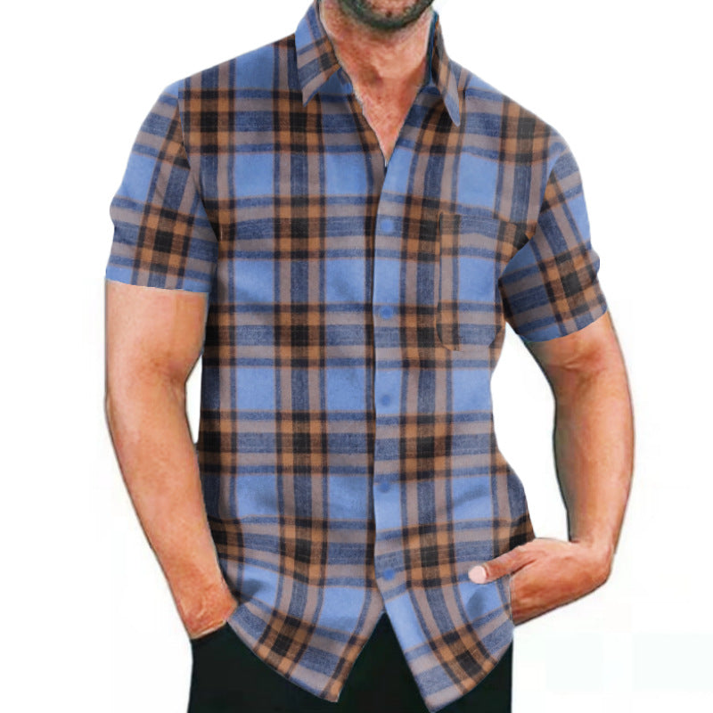 Casual Dyed-and-woven Plaid Mens Shirt