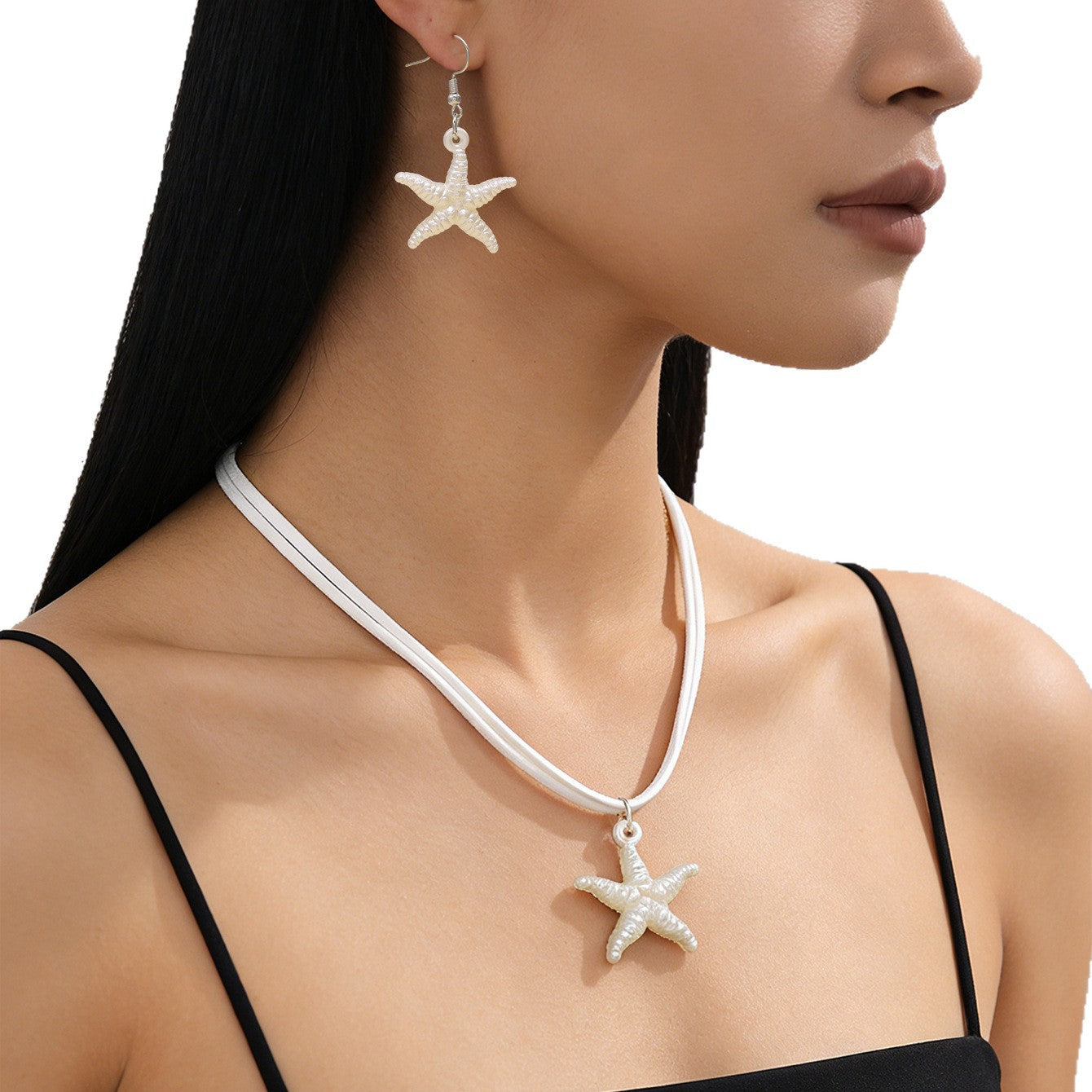 New Cross-border Bohemian Beach Jewelry Set For Women, Ocean Style Starfish Pendant Matching Earrings & Versatile Unique Necklace
