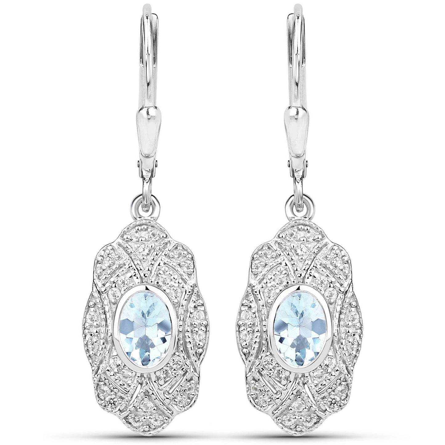 0,96 Karat echte Aquamarin- und weiße Topas-Ohrringe aus 925er Sterlingsilber