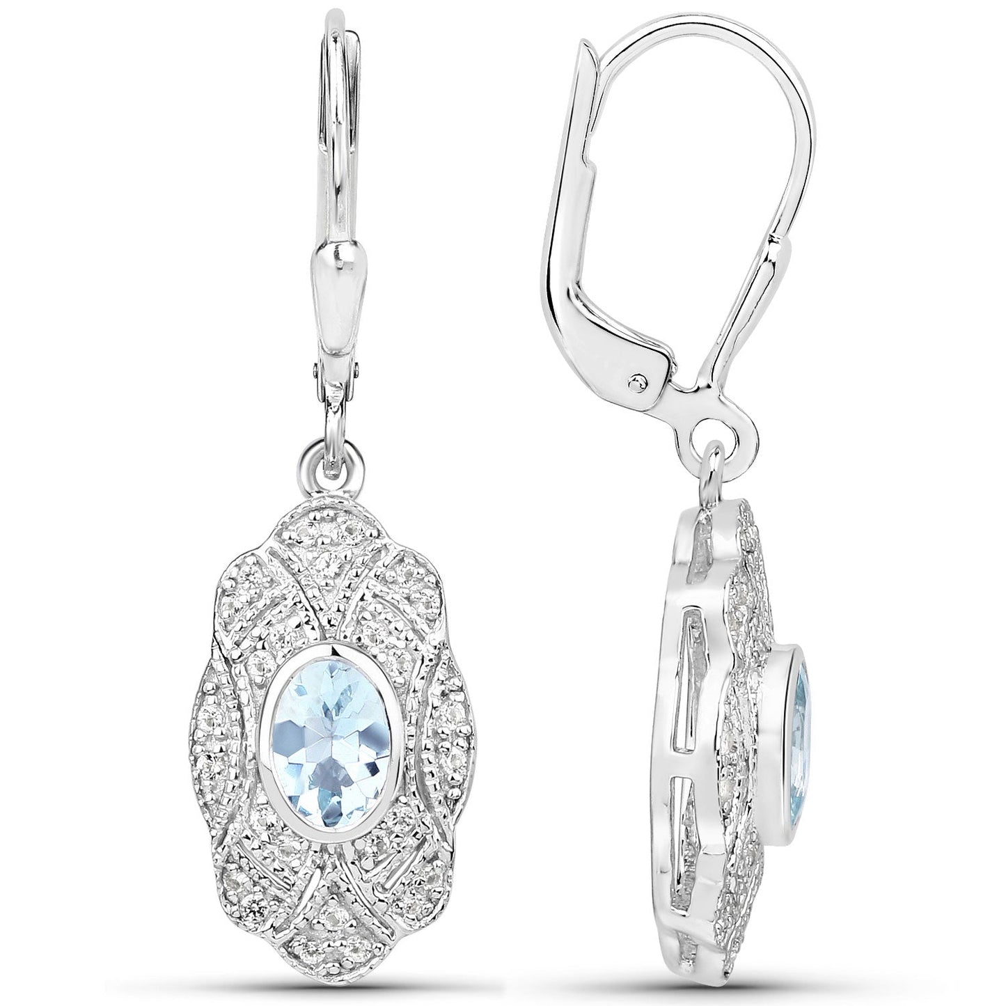 0,96 Karat echte Aquamarin- und weiße Topas-Ohrringe aus 925er Sterlingsilber