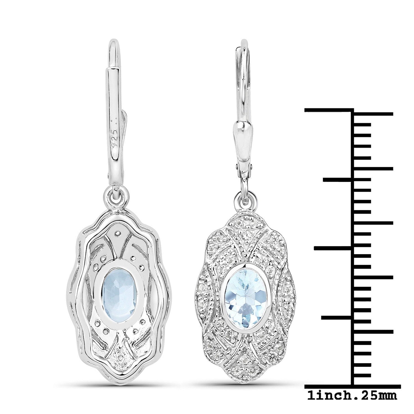 0,96 Karat echte Aquamarin- und weiße Topas-Ohrringe aus 925er Sterlingsilber