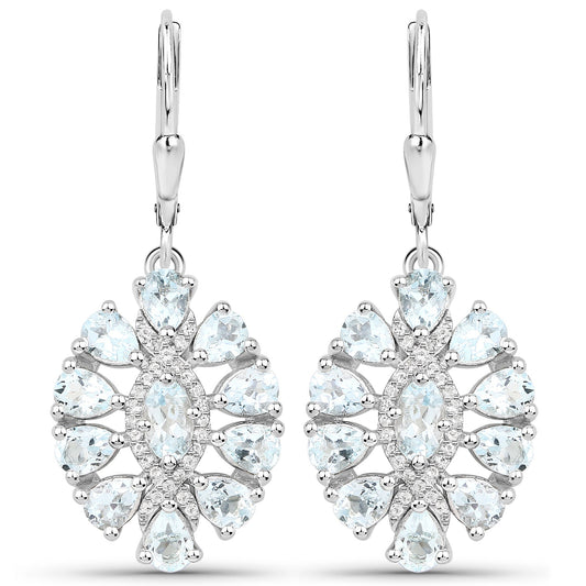 2,93 Karat echte Aquamarin- und weiße Topas-Ohrringe aus 925er Sterlingsilber