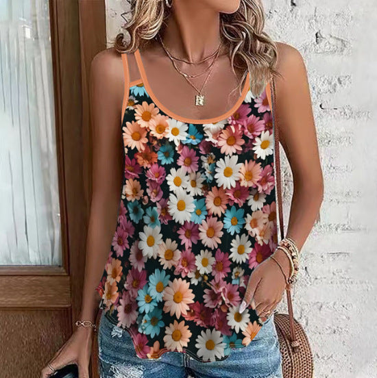 Womens Printed Loose-fit Sexy Stylish Spaghetti-strap Top