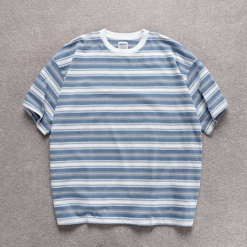 Loose-fitting Candy-colored Pinstripe Short-sleeve T-shirt