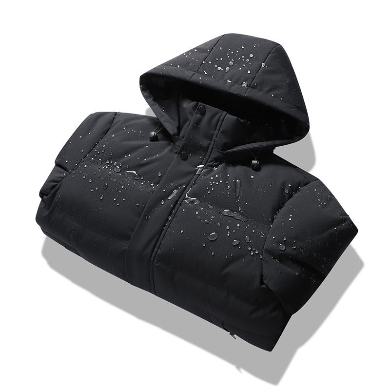 Mens Padded Cotton Coat With Fleece-Lined Detachable Hood